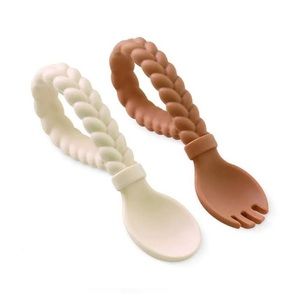 Sweetie Spoons™ - Silicone Baby Fork + Spoon Set….Color: Buttercream & Toffee